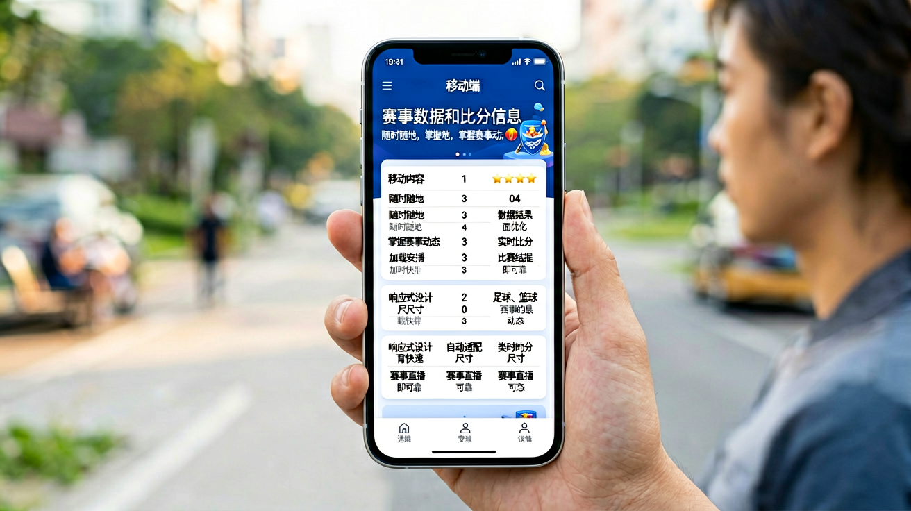移动端比分网界面展示，在手机屏幕上流畅浏览赛事数据和比分信息